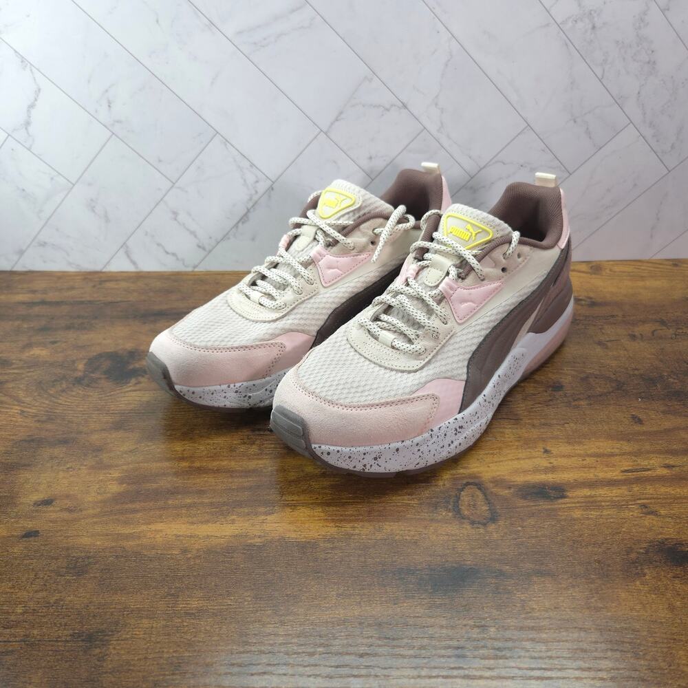 Puma Womens 10 Pink Beige Brown Suede Mesh Chunky Sneakers 396443-01
